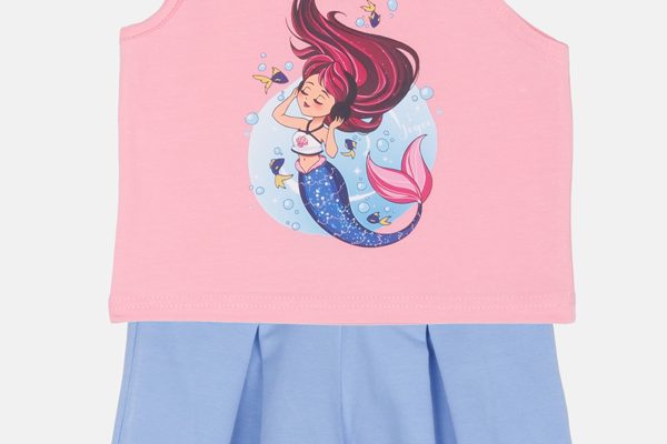 Σετ Κορίτσι 2-5 Ετών – Μπλούζα Ροζ & Σιέλ Σορτς “Mermaid”-Joyce