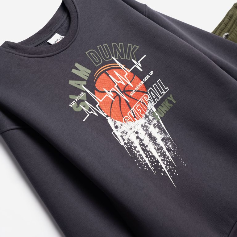 Σετ φόρμα φούτερ αγόρι Basketball Aνθρακί-Λαδί