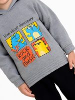 Σετ φόρμα αγόρι 2-5 ετών με κουκούλα και τύπωμα δεινόσαυροι Γρι-Μαύρο