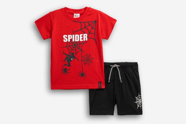 Σετ Bebe Αγόρι 2-6 Ετών – Μπλούζα Μακό Spider & Βερμούδα Κόκκινο/Μαύρο