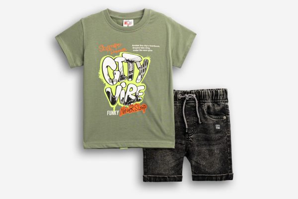 Σετ bebe αγόρι 1-6 ετών με μπλούζα city vibe και βερμούδα  τζιν
