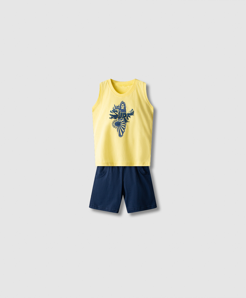 Σετ Μακό Τιράντα Αγόρι SURF Nek Kids Wear 2-6 Ετών με Κίτρινη Μπλούζα & Μπλε Βερμούδα