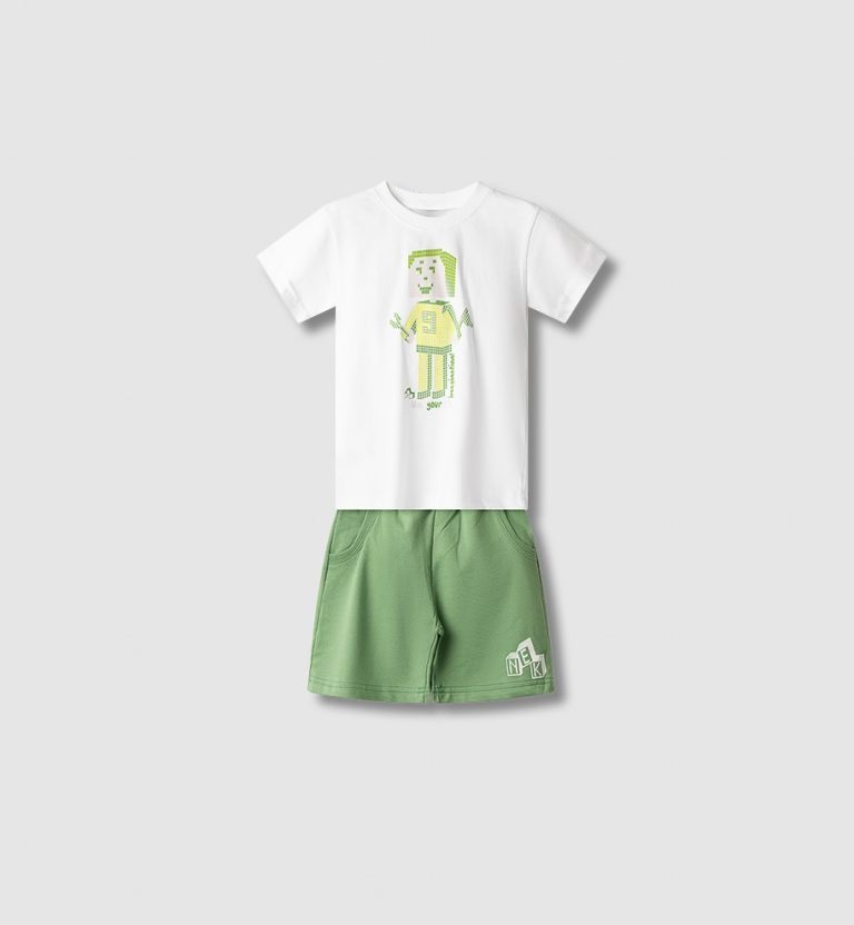 Σετ Μακό Αγόρι Nek Kids Wear 2-6 Ετών με Λευκή Μπλούζα & Πράσινη Βερμούδα