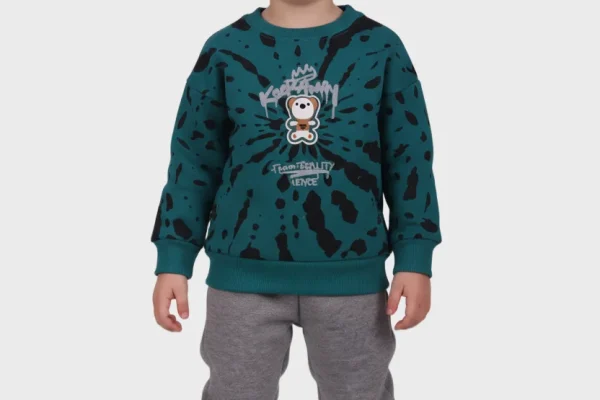 Παιδικό Σετ Φούτερ Αγόρι Joyce BEAR HAVE FUN LIGHT 2-5 Ετών – Πετρόλ/Γκρι
